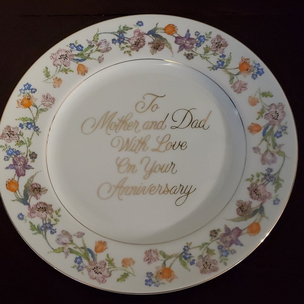Vintage Enesco 1984 Anniversary Plate To Mother And Dad Made In Japan
